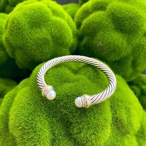 David Yurman 7 mm sterling silver with 14kt  gold accent pearl ladies cuff.